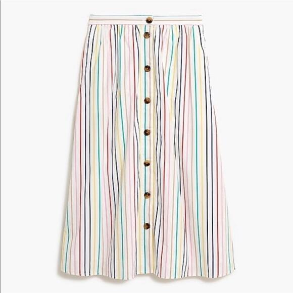 J. Crew Rainbow Striped Button Front Cotton Poplin Midi Skirt S - Picture 2 of 10